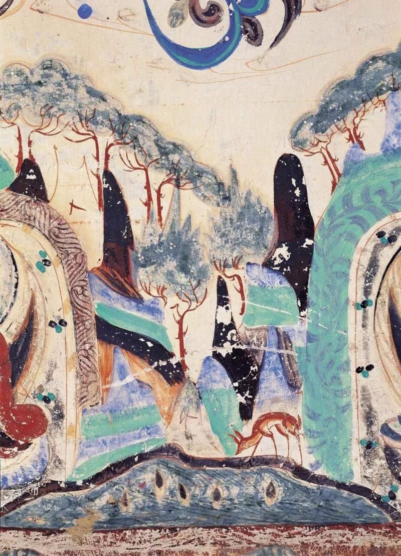 莫高窟第285窟 山中饮水的鹿 西魏.jpg